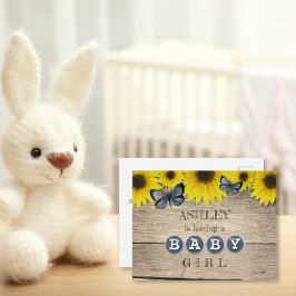 Rustieke Zonnebloem Baby shower Invitation | Meisj Briefkaart