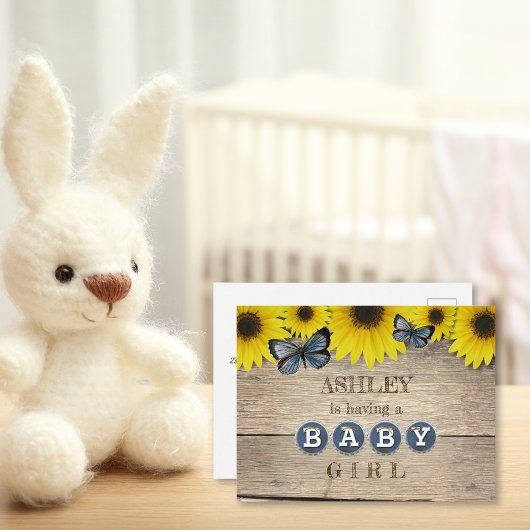 Rustieke Zonnebloem Baby shower Invitation | Meisj Briefkaart