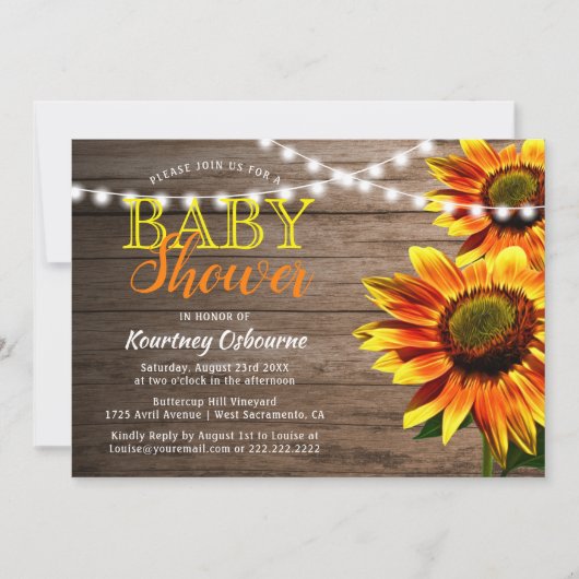 Rustieke Zonnebloem Baby Shower Kaart (Voorkant)