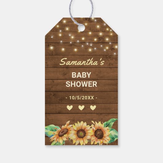Rustieke Zonnebloem Baby shower Mini Flessengunst Cadeaulabel (Achterkant)