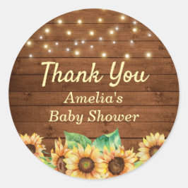 Rustieke Zonnebloem Baby shower Sprinkle Dank u Ronde Sticker