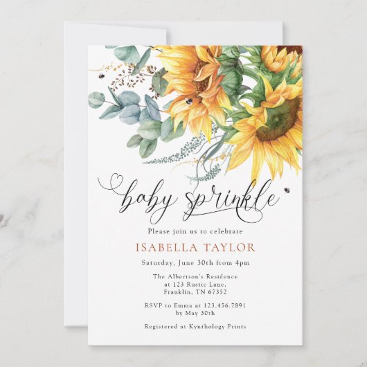 Rustieke Zonnebloem Baby shower Sprinkle Invitatio Kaart (Voorkant)