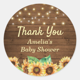 Rustieke Zonnebloem Baby Shower Strooifeestje Beda Ronde Sticker