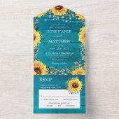 Rustieke Zonnebloem Baby's Breath Border Aqua Wedd All In One Uitnodiging (Binnen)