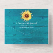 Rustieke Zonnebloem Baby's Breath Border Aqua Wedd All In One Uitnodiging (Achterkant)