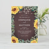 Rustieke Zonnebloem Baby's Breath Lights Bruiloft Kaart (Staand voorkant)