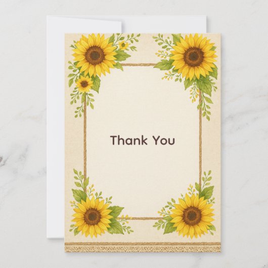 Rustieke Zonnebloem Bedankkaart (Voorkant)