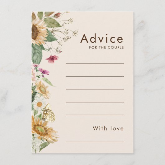Rustieke Zonnebloem Beige Bruiloft Advies Kaart (Voorkant)