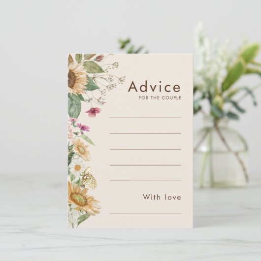 Rustieke Zonnebloem Beige Bruiloft Advies Kaart (Staand voorkant)