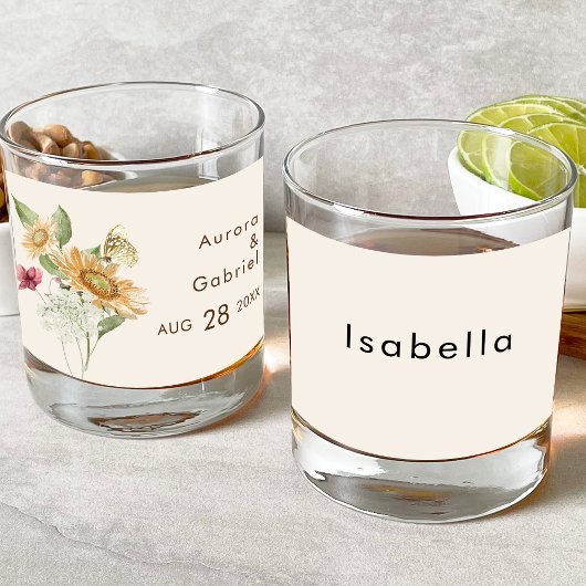 Rustieke Zonnebloem Beige Bruiloft Bruidsfeest Whisky Glas