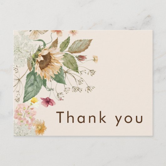 Rustieke Zonnebloem Beige Bruiloft Dank u Briefkaa Briefkaart (Voorkant)