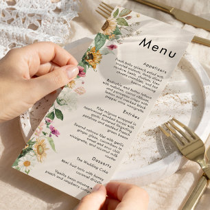 Rustieke Zonnebloem Beige Bruiloft Flat Menu