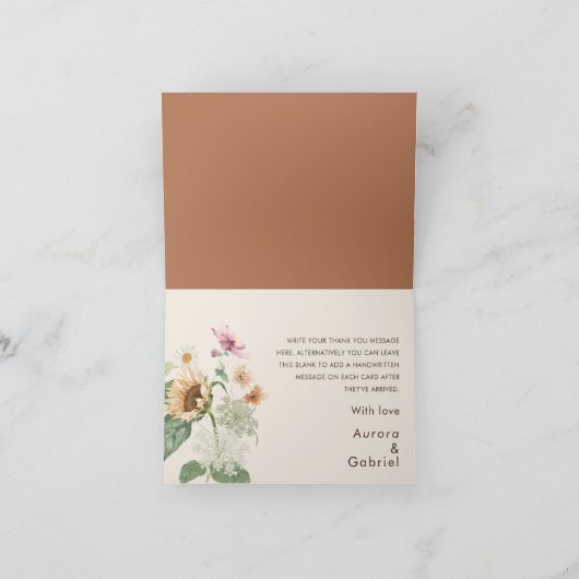 Rustieke zonnebloem Beige bruiloft gevouwen dank u Bedankkaart (Binnen)