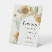 Rustieke zonnebloem Beige bruiloft gunsten teken Reclamebord Met Voetstuk (Voorkant)