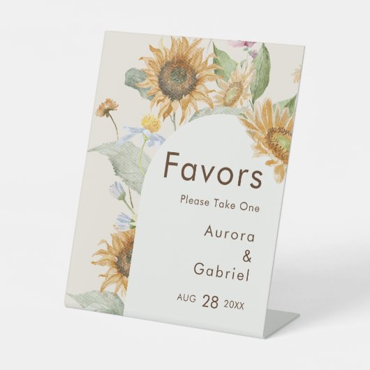 Rustieke zonnebloem Beige bruiloft gunsten teken Reclamebord Met Voetstuk (Voorkant)