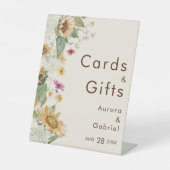 Rustieke Zonnebloem Beige Bruiloft Kaarten en Gesc Reclamebord Met Voetstuk (Voorkant)