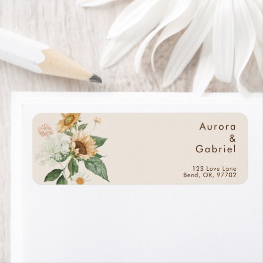 Rustieke Zonnebloem Beige Bruiloft Retouradres Etiket (Insitu)