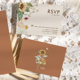 Rustieke Zonnebloem Beige Bruiloft RSVP Respons Ka Kaartje