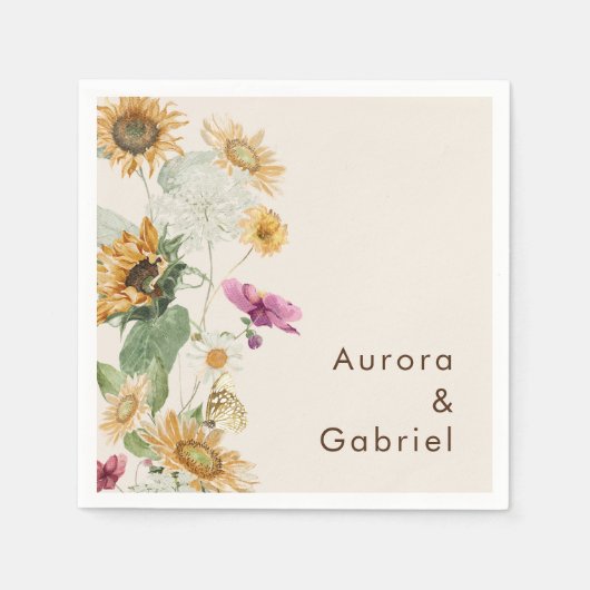 Rustieke Zonnebloem Beige Bruiloft Servet (Voorkant)