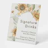 Rustieke Zonnebloem Beige Bruiloft Signature Drink Reclamebord Met Voetstuk (Voorkant)