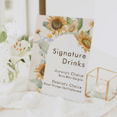 Rustieke Zonnebloem Beige Bruiloft Signature Drink Reclamebord Met Voetstuk