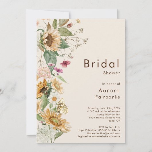 Rustieke Zonnebloem Beige Bruiloft Vrijgezellenfee Kaart (Voorkant)