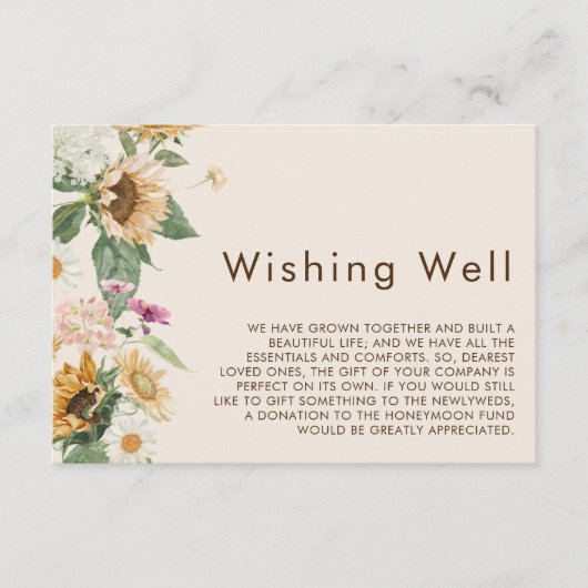 Rustieke Zonnebloem Beige Bruiloft Wishing Well Informatiekaartje (Voorkant)
