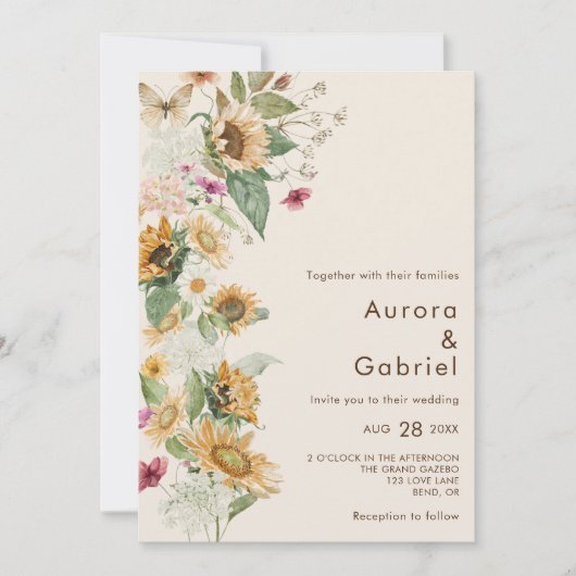 Rustieke Zonnebloem Beige Foto Bruiloft Kaart (Voorkant)