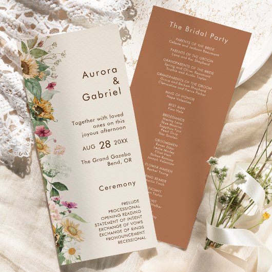 Rustieke Zonnebloem Beige Modern Wedding Flat Prog Programmakaart