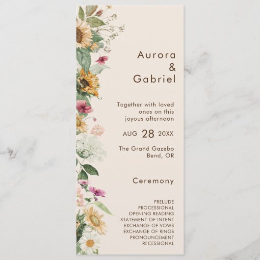 Rustieke Zonnebloem Beige Modern Wedding Flat Prog Programmakaart (Voorkant)