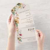 Rustieke Zonnebloem Beige Moderne Bruiloft All In One Uitnodiging (Afscheurbaar)