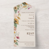 Rustieke Zonnebloem Beige Moderne Bruiloft All In One Uitnodiging (Binnen)