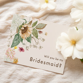 Rustieke Zonnebloem Beige Trouw Bruidsmeisje Voors Kaart