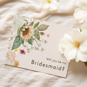 Rustieke Zonnebloem Beige Trouw Bruidsmeisje Voors Kaart