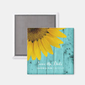 Rustieke Zonnebloem Bewaar de Datum Turquoise Wood Magneet (Voorkant / Achterkant)