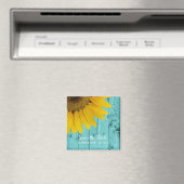 Rustieke Zonnebloem Bewaar de Datum Turquoise Wood Magneet (Insitu (Vaatwasser))