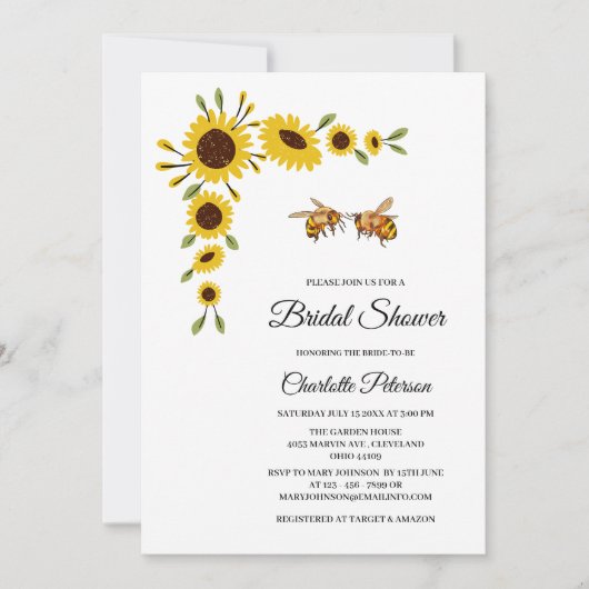 Rustieke Zonnebloem & Bij Bruiloft Borrel Kaart (Voorkant)