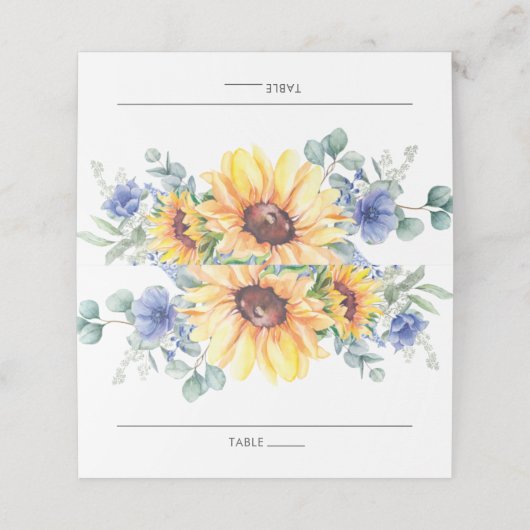 Rustieke Zonnebloem Blauw Bloemen Huwelijk Naam Ga Plaatskaartje (Buitenkant ongevouwen)