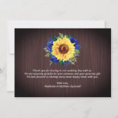 Rustieke Zonnebloem Blauw Bloemen Rand Hout Bruilo Bedankkaart (Achterkant)