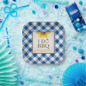 Rustieke Zonnebloem Blauw Gingham Ik Doe BBQ Papieren Bordje (Feest)