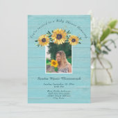 Rustieke Zonnebloem Blauw Hout Boy Baby shower Kaart (Staand voorkant)