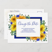 Rustieke Zonnebloem Blauw Roos Bruiloft Verander d Aankondigingskaart (Voorkant / Achterkant)