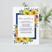 Rustieke Zonnebloem Blauwe Rozen Trouwaccommodatie Informatiekaartje (Staand voorkant)