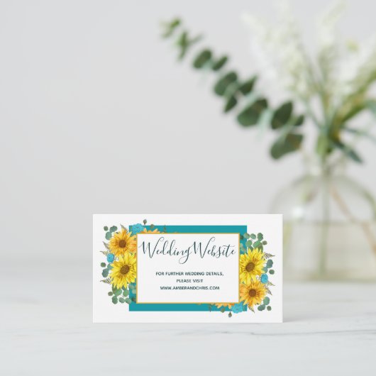 Rustieke Zonnebloem Blauwgroen Blauwe Rozen Bruilo Informatiekaartje (Staand voorkant)