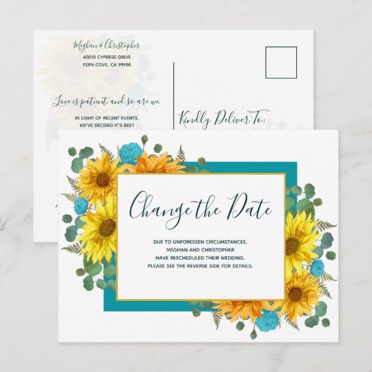 Rustieke Zonnebloem Blauwgroen Roos Bruiloft Veran Aankondigingskaart (Voorkant / Achterkant)
