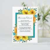 Rustieke Zonnebloem Blauwgroen Rozen Trouwaccommod Informatiekaartje (Staand voorkant)