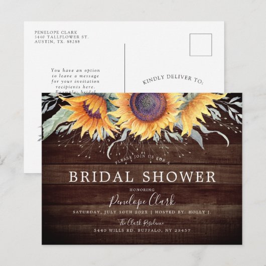 Rustieke Zonnebloem Bloei | Bruiloft Bridal Shower Briefkaart (Voorkant / Achterkant)