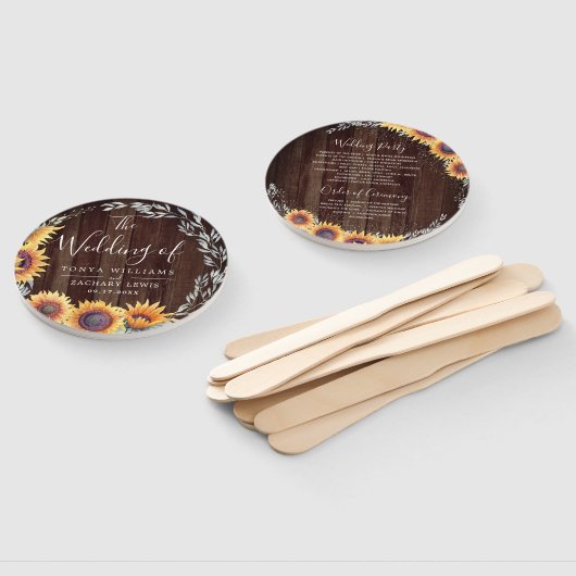 Rustieke zonnebloem bloei | Trouwprogramma Handwaaier (Niet-gemonteerd)