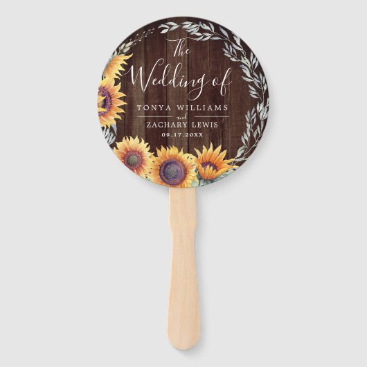 Rustieke zonnebloem bloei | Trouwprogramma Handwaaier (Voorkant)