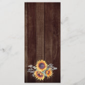 Rustieke zonnebloem bloei | Trouwprogramma Programmakaart (Achterkant)